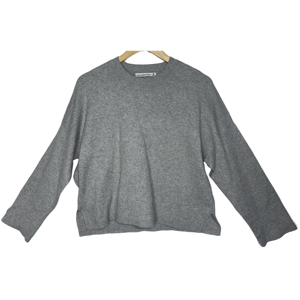 Abercrombie & Fitch Gray Ribbed Knit Long Sleeve Crew Neck Sweater Top Size M